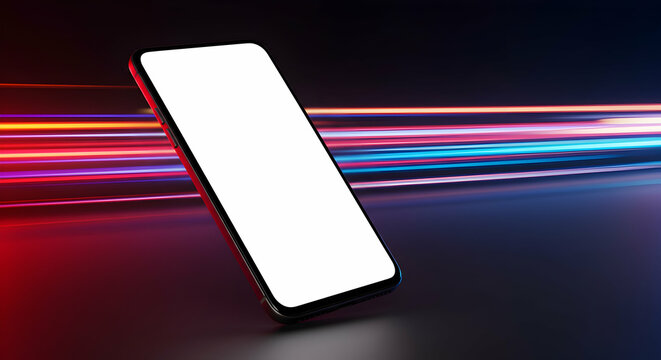 Modern Smartphone Mockup with Neon Light Trails for App Presentation Website Design Technology Gadget