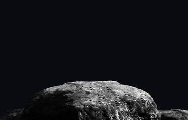 Stone podium on dark black background.