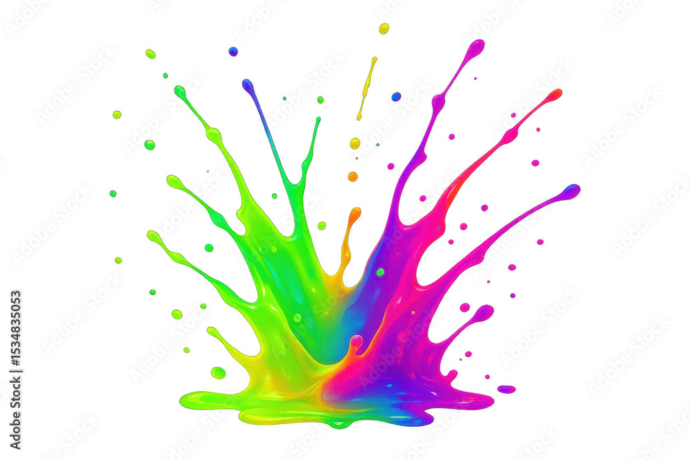 Poster colorful paint splashing, creating a vibrant and dynamic explosion of color on a transparent backgro