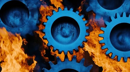Metal gears engulfed in flames.