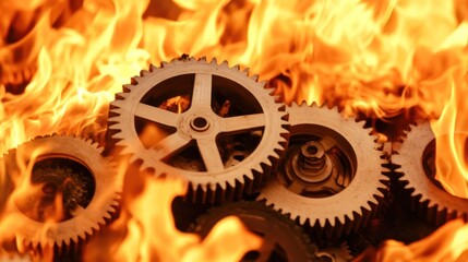 Metal gears engulfed in flames. (2)