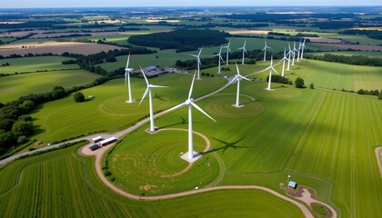 Obraz premium an expansive wind farm set against a rural landscape.