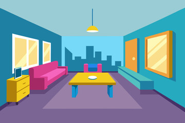 Interior of modern apartment panorama 3d render vector illustration