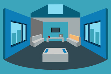 Interior of modern apartment panorama 3d render vector illustration