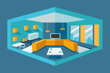 Obraz premium Interior of modern apartment panorama 3d render vector illustration