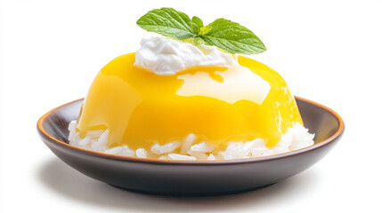 Delicious mango pudding dessert kitchen food photography bright setting close-up culinary delight