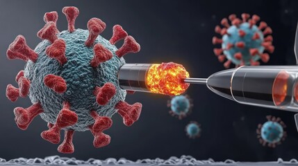 Virus being injected by a futuristic medical device.