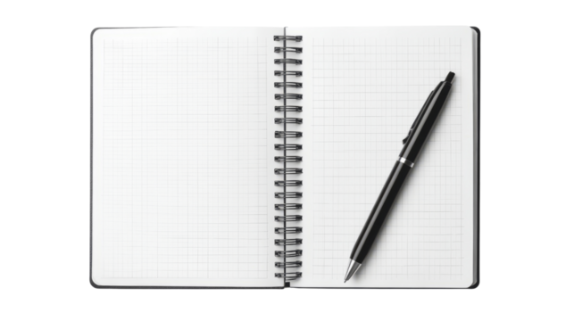 Creative writing notebook home office blank pages minimalist top-down view productivity concept