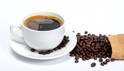 Obraz premium Rich Aromatic Coffee Cup with Roasted Beans: A Perfect Start to Your Day