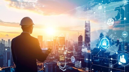 Engineer Silhouette City Sunset View - Powered by Adobe