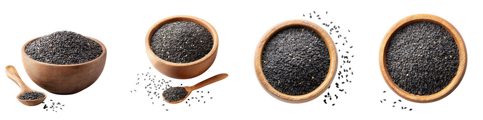 Poppy seeds in wooden bowls