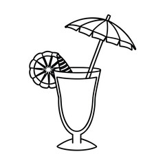 Tropical cocktail with straw and umbrella Line Art Vector illustration