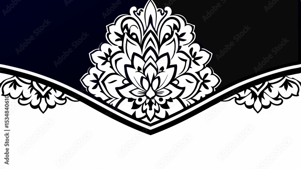 Poster detailed floral design in black and white with symmetrical pattern and gradient background effect cr