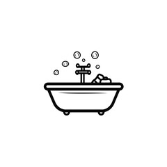Minimalist Bathtub Illustration Black and White Drawing with Bubbles and Soap Details
