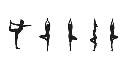 
Collection of yoga poses. yoga pose girl silhouette set vector illustration and yoga exercise icon
