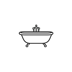 Minimalist Bathtub Outline Clawfoot Tub Icon with Faucet Line Art Illustration