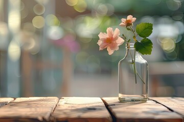 High Quality Image of Elegant Flower on Wood Glass Bottle Luxury