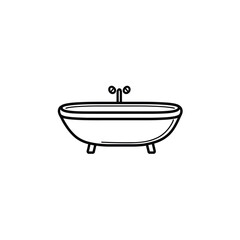 Minimalist Bathtub Illustration Simple Black and White Bathroom Fixture with Faucet Detail