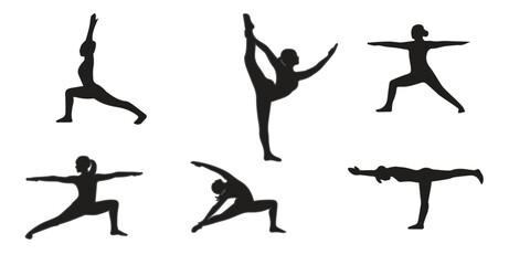 
Collection of yoga poses. yoga pose girl silhouette set vector illustration and yoga exercise icon