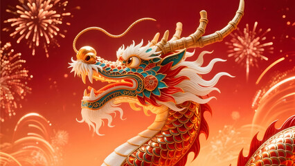Obraz premium Traditional Chinese Dragon in Spring Festival Visual Poster