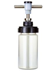 Obraz premium Clear plastic bottle with a pump mechanism on a transparent background