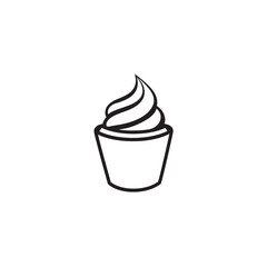 Minimalist Black and White Icon of Cupcake or Ice Cream Dessert in Container