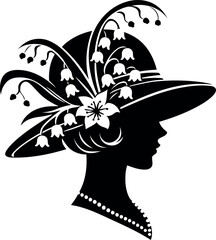Elegant flapper style hat adorned with delicate Lily of the Valley flowers for vintage charm

