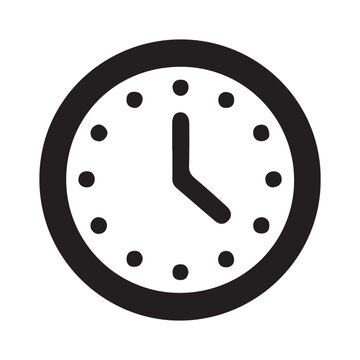 Black round silhouette vector clock icon illustration.