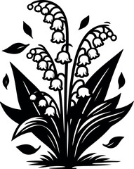 Lily of the Valley blossoms resting gently beside golden fallen autumn leaves on the ground
