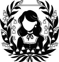 Classic portrait highlighted by a graceful Lily of the Valley border in gentle colors
