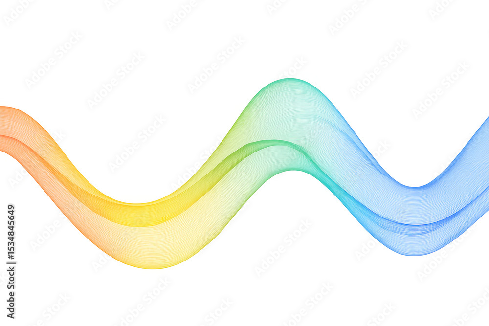 Poster smooth rainbow gradient wave undulating across transparent backdrop, generating vibrant visual dynam