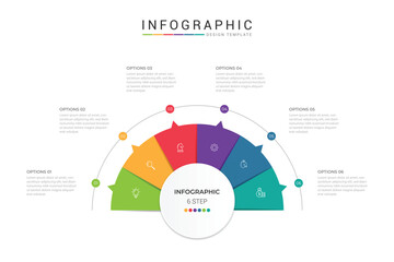 Business visualization infographic half circle design template with 6 options, steps or processes. Business presentation.