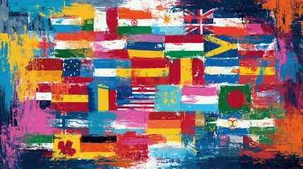 National flags presented in contrast with abstract concept background