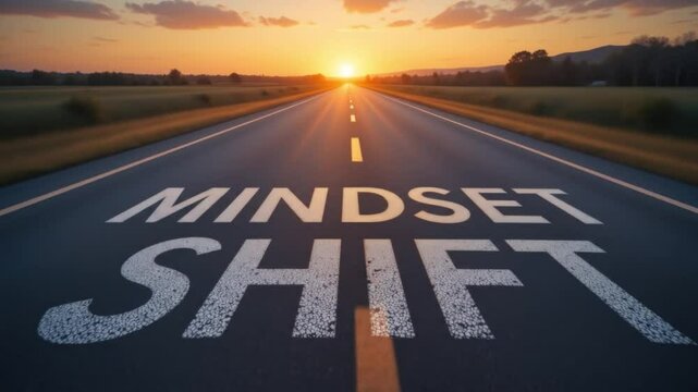 Mindset Shift Phrase Painted on Highway During Sunrise