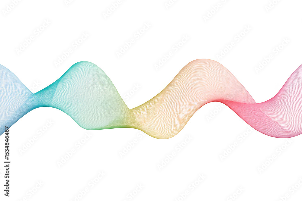 Poster smooth elegant pastel gradient wave lines forming an abstract pattern on transparent background