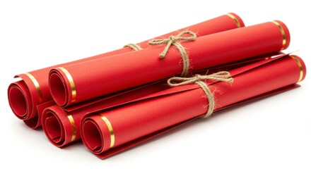Stack of rolled red diplomas