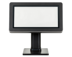 Black point of sale display with a blank screen on a transparent background