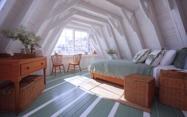 Light-filled attic bedroom with vintage charm