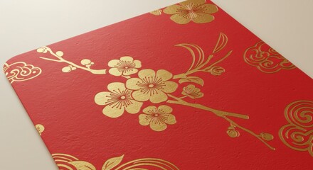 Red card with gold floral pattern