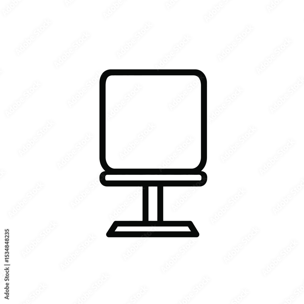 Poster minimalist black outline icon of a computer monitor screen display with a pedestal base