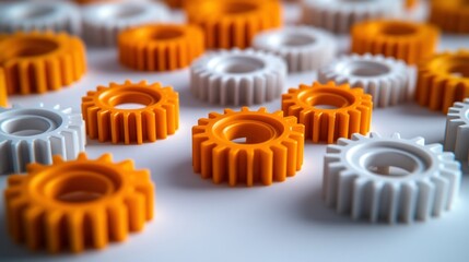 Close-up of orange and white gears