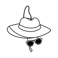 Summer hat hanging with sunglasses Line Art Vector illustration