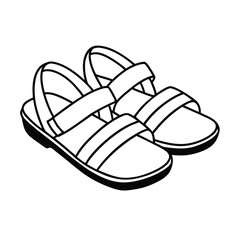 Summer sandals with thin straps Line Art Vector illustration