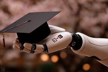 Robotic hand holding graduation cap (1)