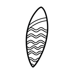 Surfboard with ocean wave design Line Art Vector illustration