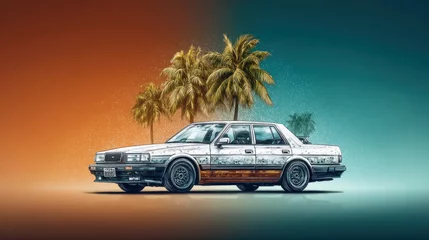 Stickers Oldtimers Vintage car, tropical setting  © Darni