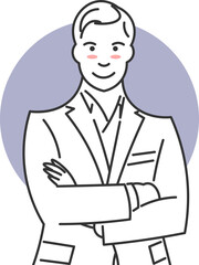 Marketing man with happy expression and confident posture at work