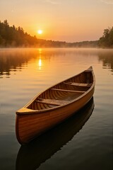 Obraz premium Two canoes on tranquil lake sunset