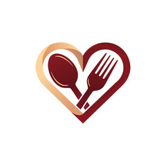 Modern minimalist logo with spoon and fork in heart shape, symbolizing trust, creativity, and passion for culinary art
