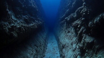 Underwater Canyon of Mystery Revealing Deep Blue Depths and Rock Formations